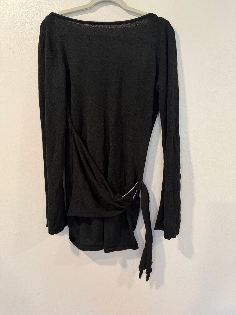 Women's Black Long-Sleeve Side Tie Tunic